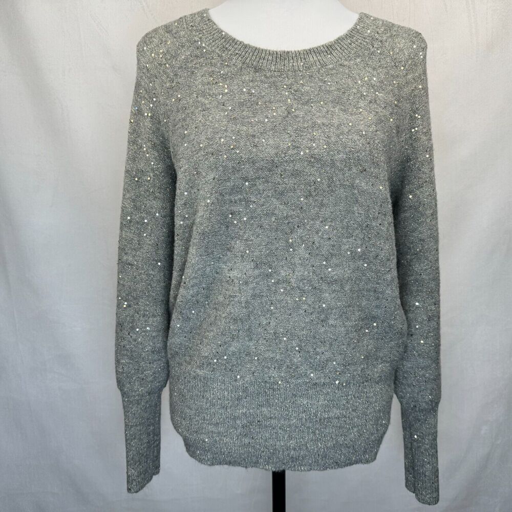 Lauren Conrad Women Sz M Sequin Knit Pullover Boat Neck Long Sleeve Gray